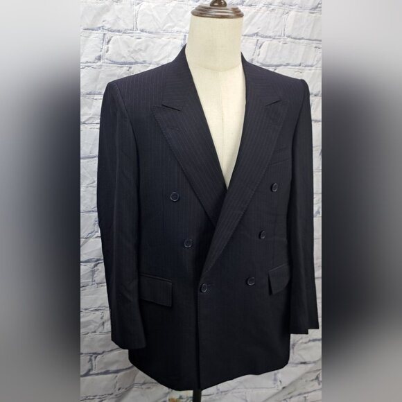 Samuelsohn Double Breasted Blazer Sport Coat Navy Striped Vintage Canvas 40R 38R - Picture 1 of 16
